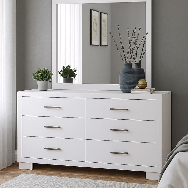 Commode double 6 tiroirs Semirah, Blanc frais