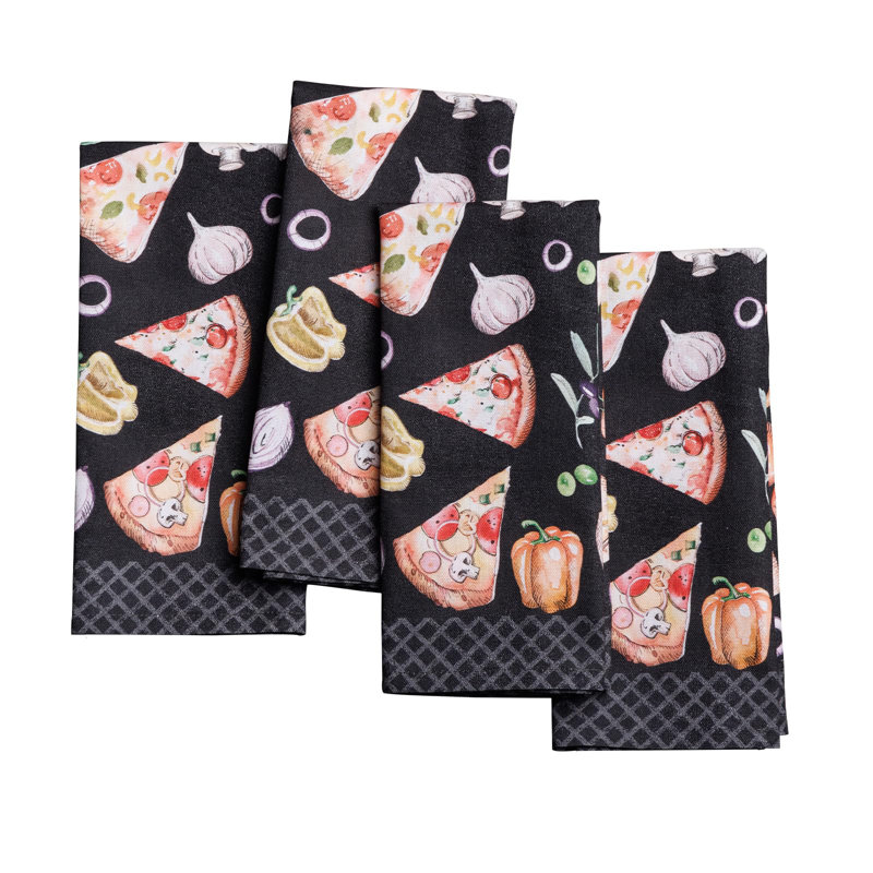 Maison d' Hermine Cloth Napkins Set of 4 100% Cotton Everyday Reusable Square Napkins Cloth Washable Dinner Party Wedding Restaurant Valentines Day Decorations Spring/Summer (Pizza, 18" x 18")