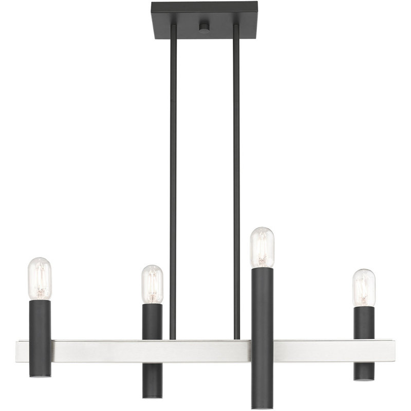 Lustre linéaire à 4 lumières, Gris scandinave avec détails en nickel brossé