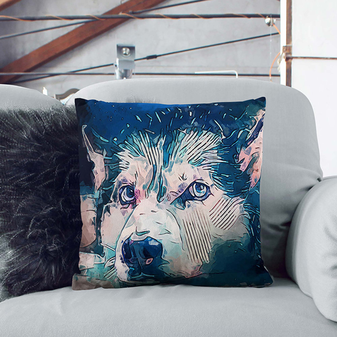 A Husky Dog in Abstract Cushion with Filling