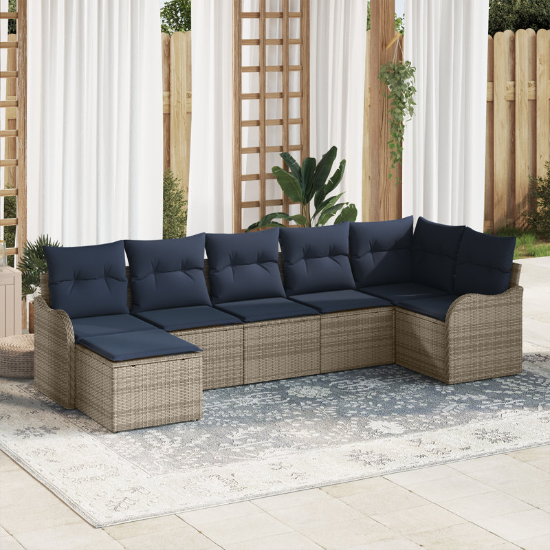 Ensemble de canapé de jardin 7 pièces vidaXL, Structure grise / coussin bleu marine