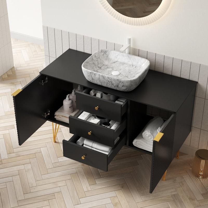 Meuble-lavabo autoportant avec lavabo en marbre 48 po avec lavabo