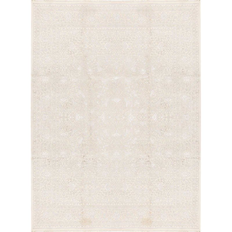 Tapis crème / gris noué à la main de qualité supérieure 8 pi 11 po x 11 pi 10 po One-of-a-Kind