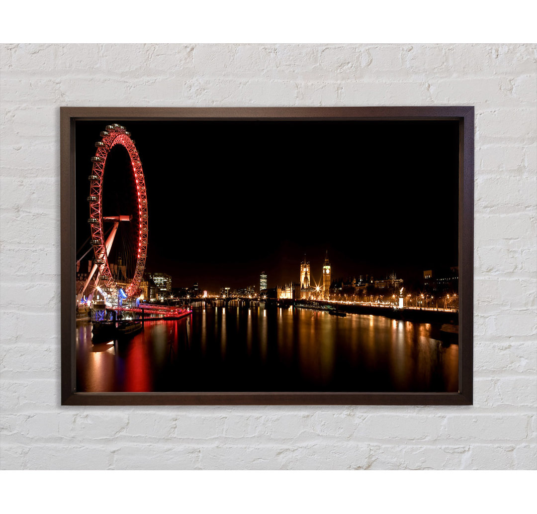 London Eye Night England - Einzelner Bilderrahmen Kunstdrucke auf Leinwand