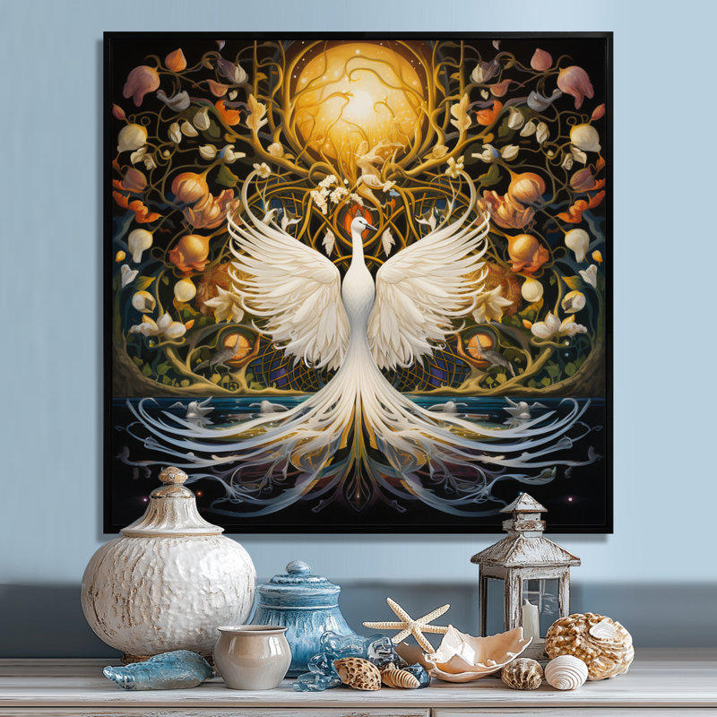 Art mural Scituate - cygnes, Toile avec cadre flottant noir, H 16 po x l 16 po x P 1 po
