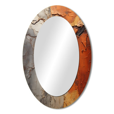 Orange Grey Abstract Redwood Tree Collage - Large Oval Wall Mirror On Metal