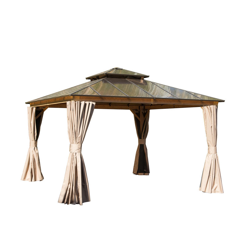 Square Polycarbonate Gazebo – Weather-Resistant, Yellow Brown