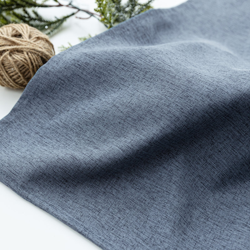 Linen Textured Shower Curtain and Hooks Set, Blue Grey