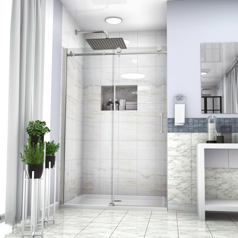 Paroi de douche coulissante simple l 48 po x H 76 po, porte de douche 5/16 po (8 mm), Chrome chrome