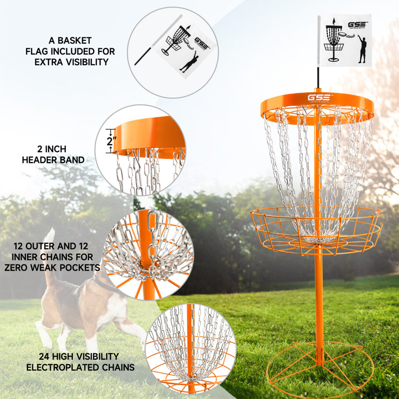 Panier de golf robuste à 24 chaînes GSE, cible de pratique professionnelle en métal, Orange