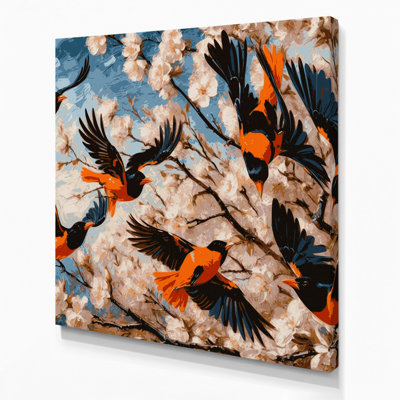«Birds Baltimore Oriole», art mural sur toile grise