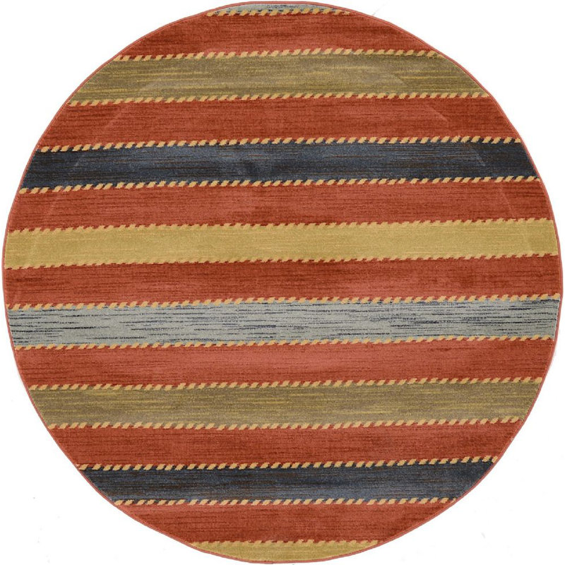 Tapis à motif rayé rouge Frederica, Rond 12 pi 2 po