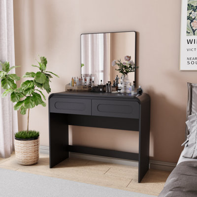 Bureau de meuble-lavabo moderne avec 2 tiroirs, bureau d'ordinateur pour chambre à coucher, noir