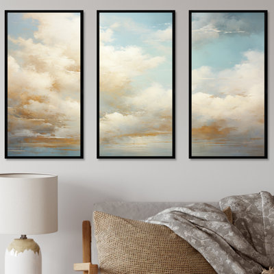 «Beige Gold Minimalisme Clouds I», ensemble d'art mural nuages