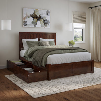 Lit plateforme en bois massif avec pied de lit et tiroirs de rangement Nantucket