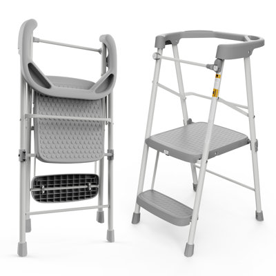 Toddler Kitchen Step Stool Helper for Kids, Foldable Learning Standing Tower for Kitchen Counter, Bathroom, Gray