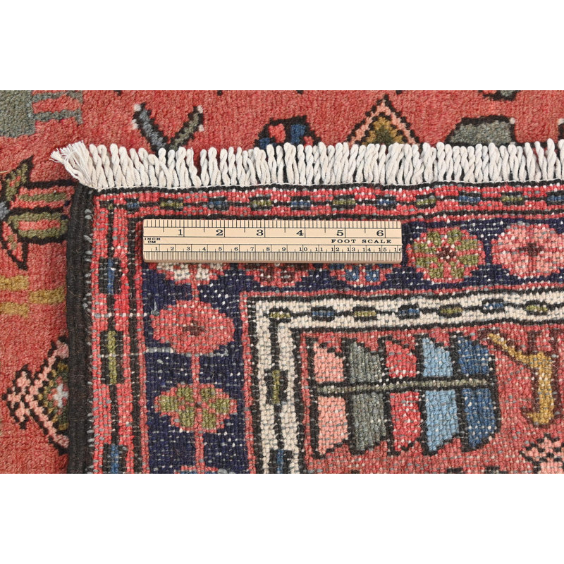 Tapis de couloir oriental tribal rouge à motif géométrique 3 x 12 One-of-a-Kind