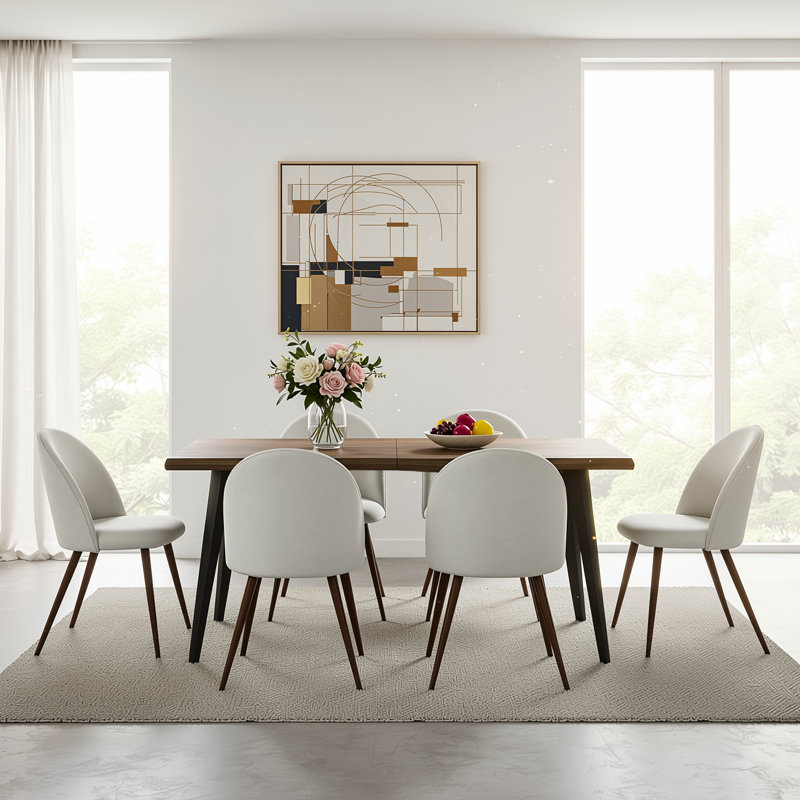 Ensemble de salle à manger rectangulaire de 63 po avec chaises rembourrées Shivani, Dark Walnut, Ivoire ivoire