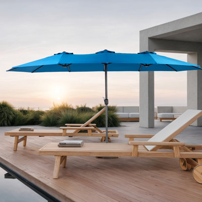 Large 14.8 Ft Outdoor Rectangular Umbrella With Crank - Dark Blue For Backyard Family Time Double Sided Great Garden And Poolside Christmas Parties