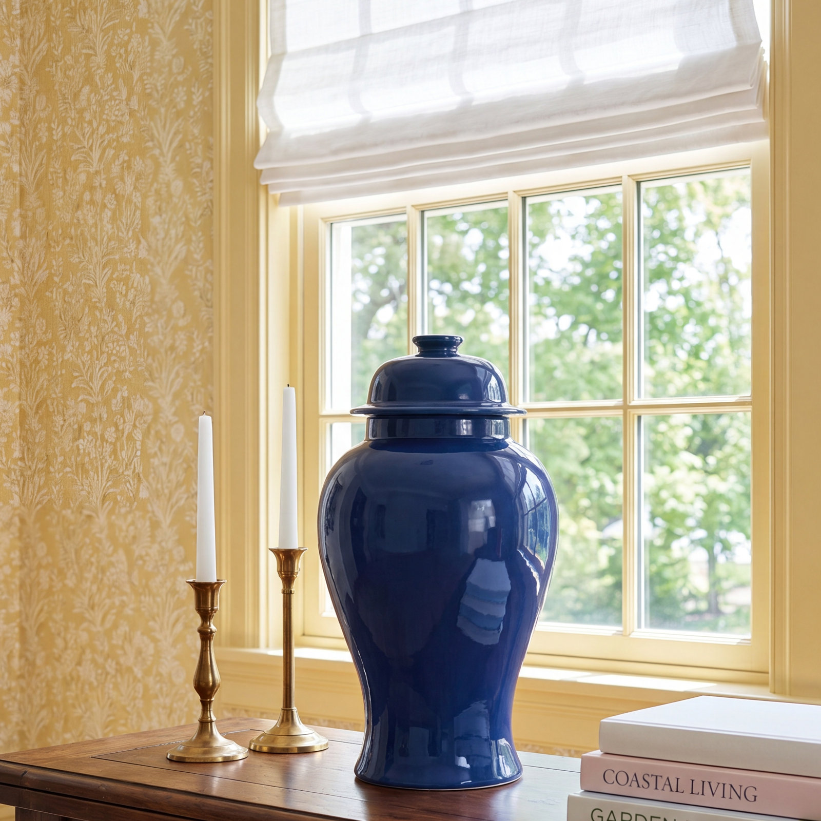 Ricki Ceramic Ginger Jar, Dark Blue, 13.25"