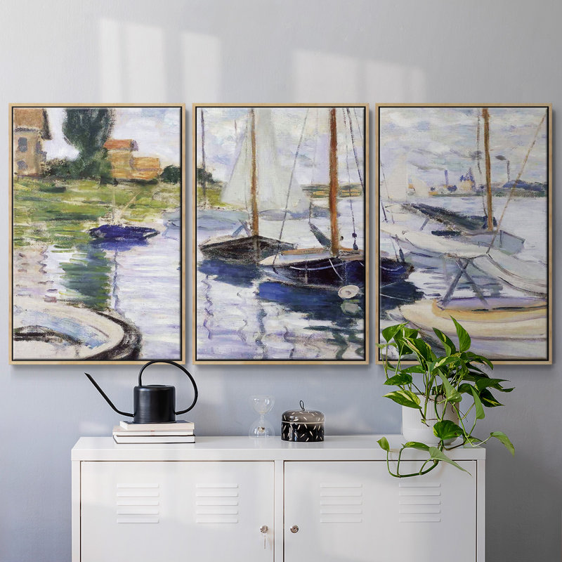 Bateaux à petit - Toile encadrée multi-pièces, Naturel, H 40 po x l 78 po x P 2 po