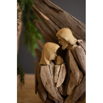  Driftwood Style Holy Family Decor in Wooden Winged Nativity 13"H