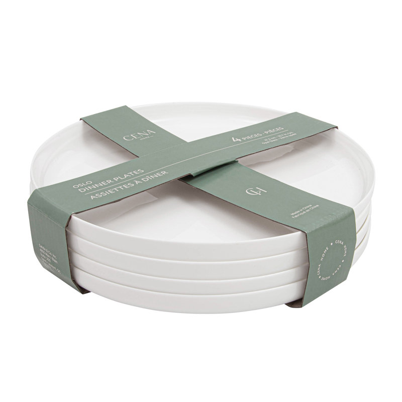 Ensemble de 4 assiettes plates rondes de 10,7 po Home, en verre opale durable et léger Home, résistantes aux ébréchures