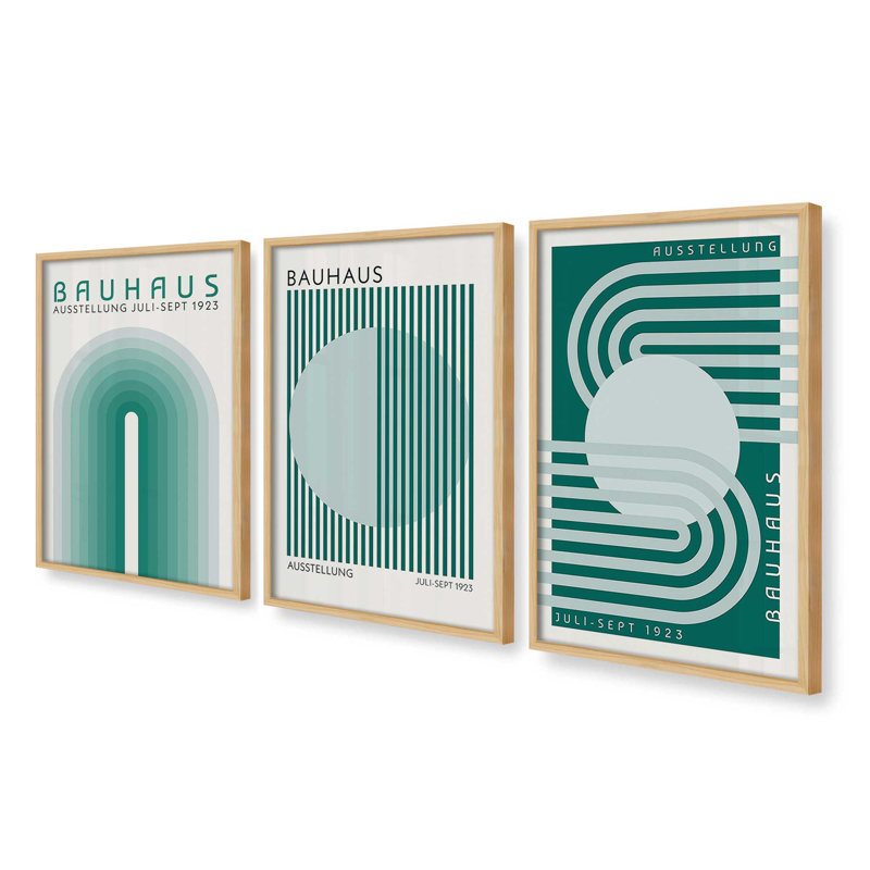 «Green Bauhaus», ensemble de 3 impressions, 24" x 18", Framed Print, American Maple