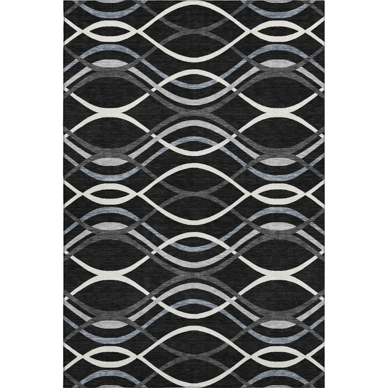 Premium Machine Washable Prisco Black Rug, Rectangle 10' x 14'