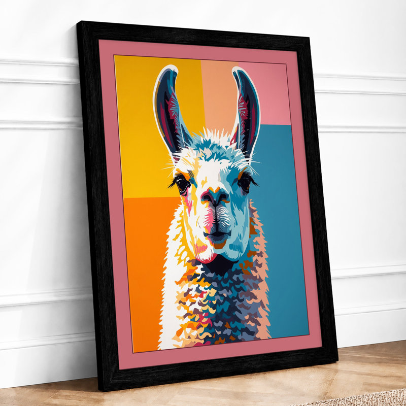 Colourful Llama Pop Art Modern - Framed Print, A1 - 84.1 x 59.4 cm, Black