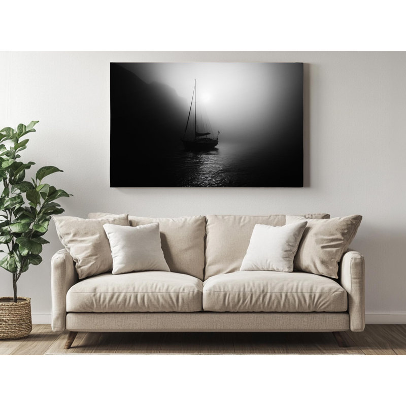 Voilier noir et blanc sur toile de haute qualité - décoration murale fabriquée à la main - art élégant - cadeau - reproduction murale, reproduction de peinture