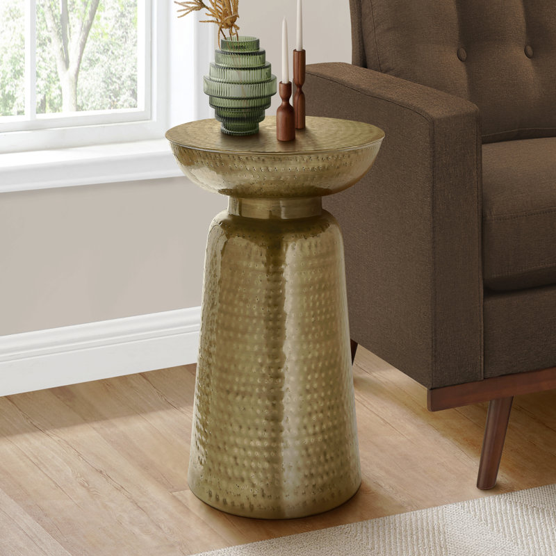 Table d'appoint, tambour, côté, bout, table de chevet, lampe, métal, contemporain, moderne, Doré