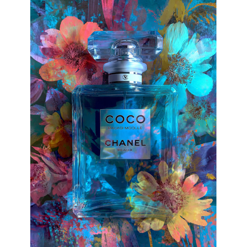 Floral Reflections - bouteille de parfum, toile Pop Art, H 36 po x l 24 po