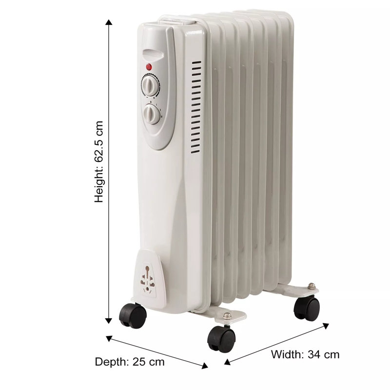 Portable Oil Filled Radiator Space Heater, 1500w, 7-fin, 3 Heat Settings, White