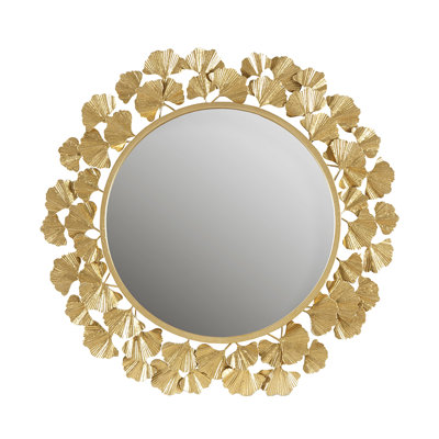 Round Wall Mirror 30.5" With Gold Leaf Beautification, Iron Metal Frame, Mirrored On , To Hang Design, Glass Ready For Home Interior
