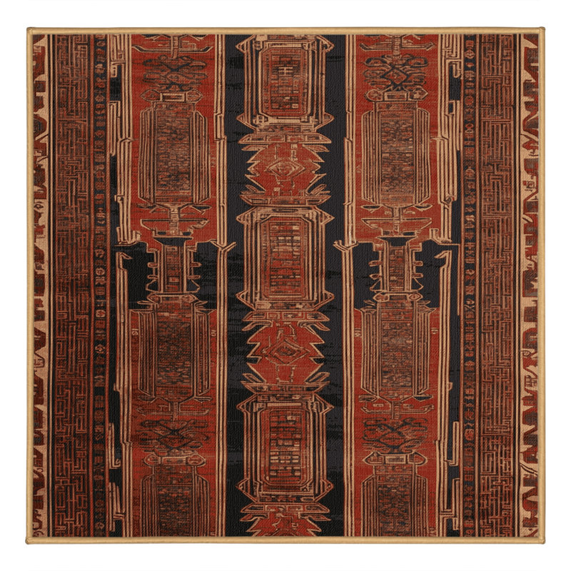 Tapis art déco brun lavable à la machine, Carré 6 pi