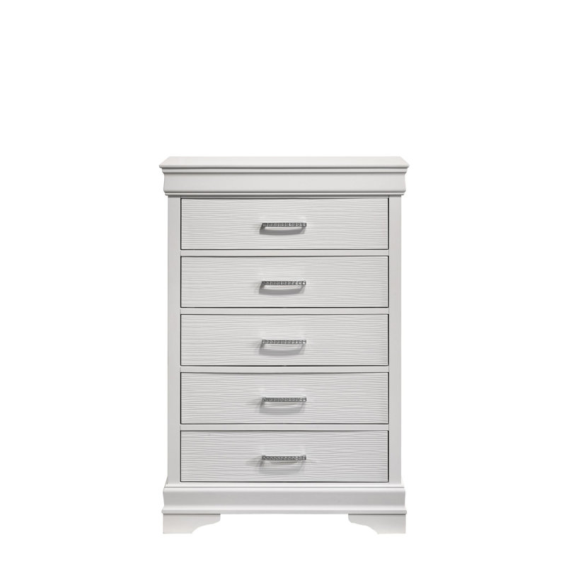 Commode moderne 5 tiroirs en bois, Blanc