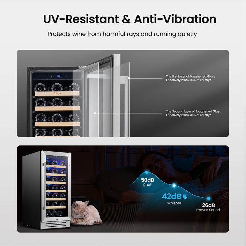 Yeego 15'' 33 Bottle Built-in Single Zone Freestanding Wine Refrigerator 
