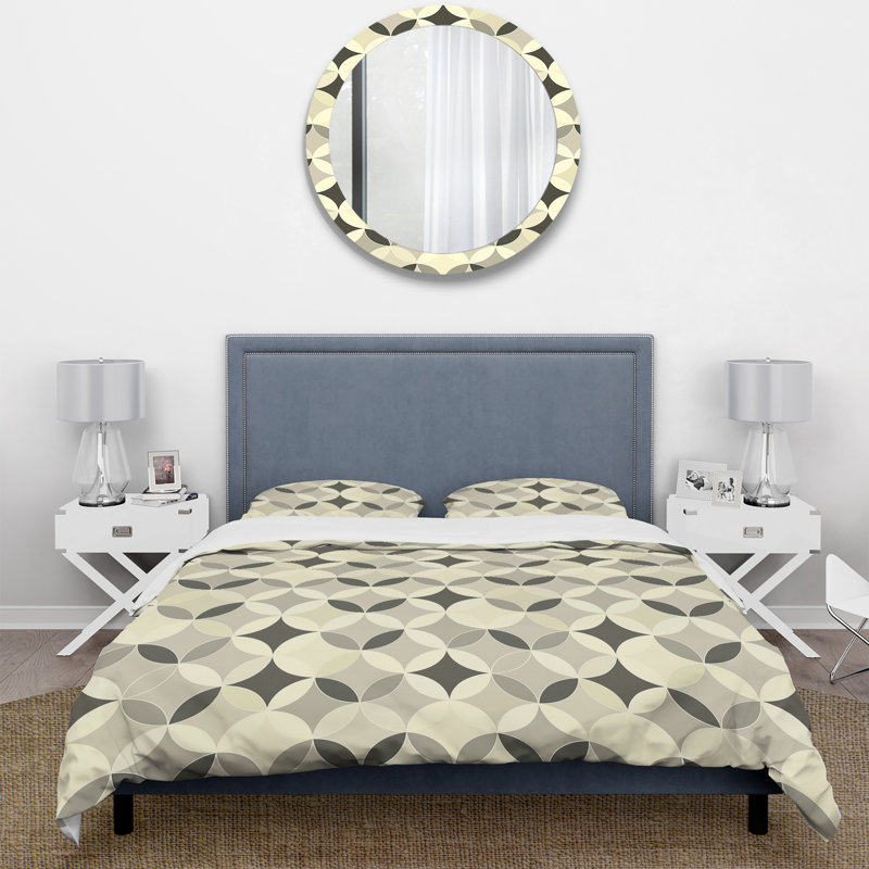 Ensemble de housse de couette rétro beige Midcentury Circles IV - Midcentury