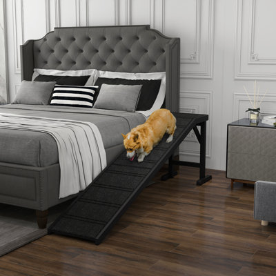 Rampe pour animal de compagnie, 74 po x 16 po x 25 po, noire. Avec surface antidérapante. Fabriquée en pin. Facilite l'accès. Minimise la fatigue articulaire. Assemblage requis. Rampe pour chien facile à grimper.