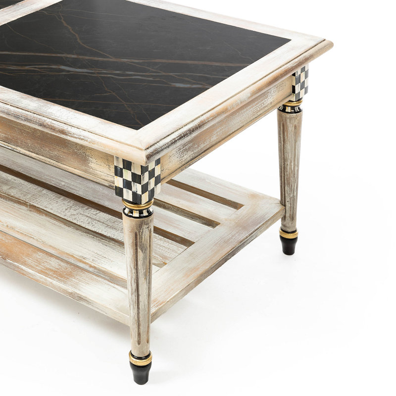 Tuscan Farmhouse Beechwood Coffee Table with Storage Shelf