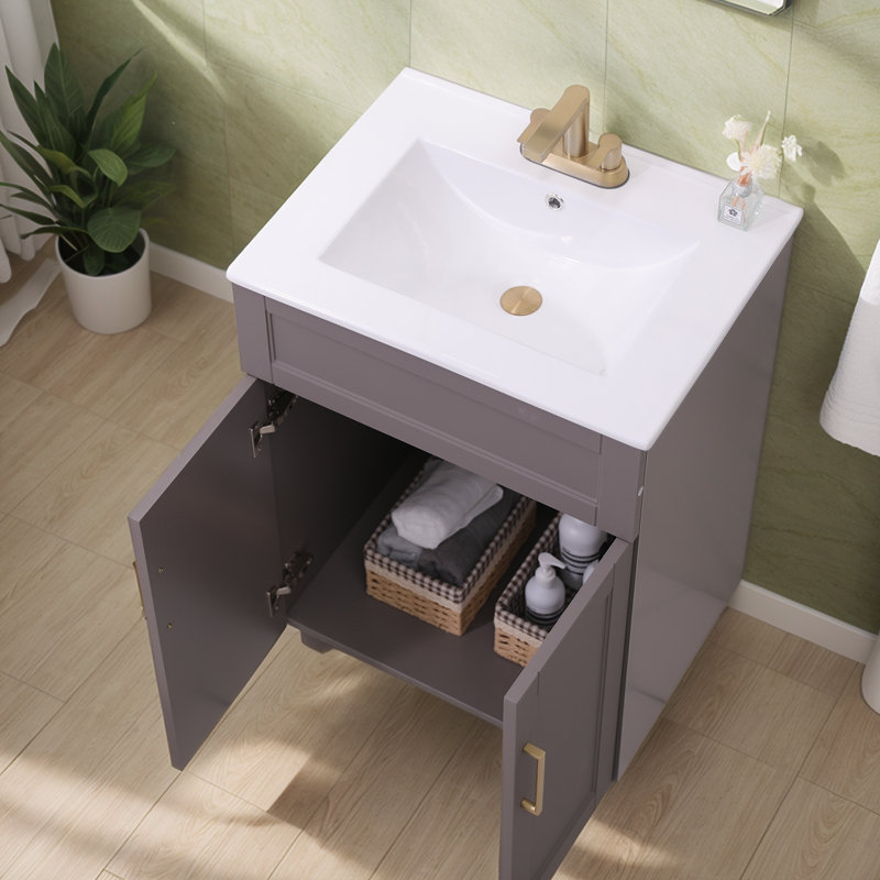 Ensemble de meuble-lavabo simple autoportant 24 po (avec lavabo en céramique) 24 po Modern