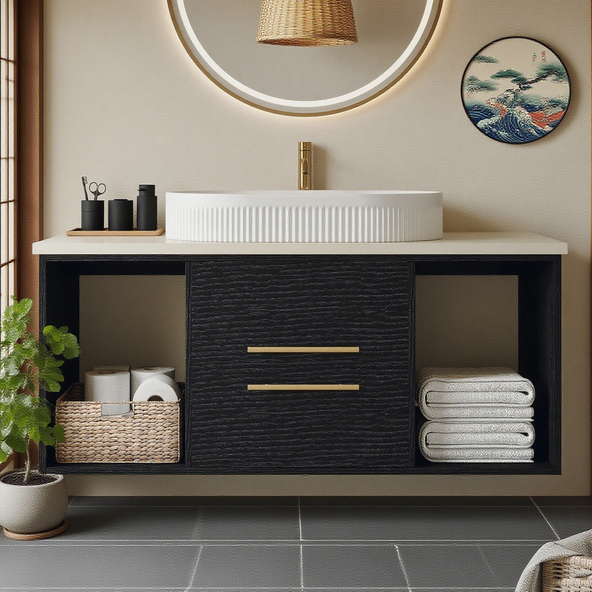 Wrought Studio™ Wall-Mounted Bathroom Vanity With Oval Ceramic Sink ...