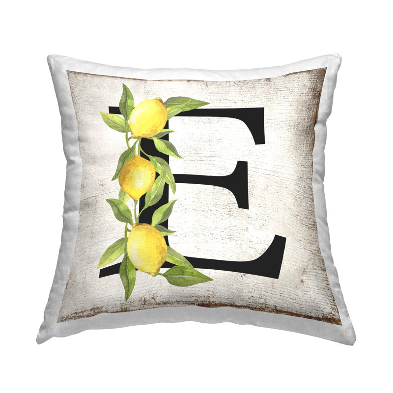Stupell Industries E with Lemon Letter Design by Creatif Belle Throw Pillow