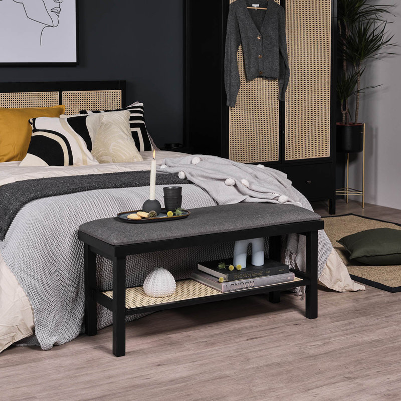 Tenaya Polyester Upholstered Storage Bench, Black