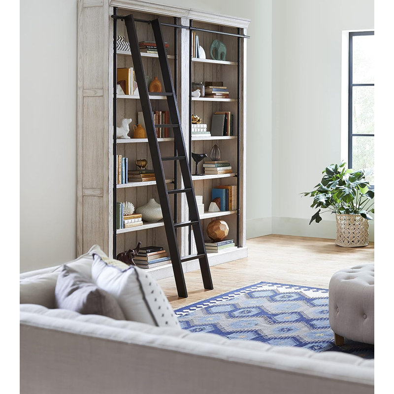 Sawyers Bookcase, White Weathered Oak, 2 Bookcases/1 Ladder