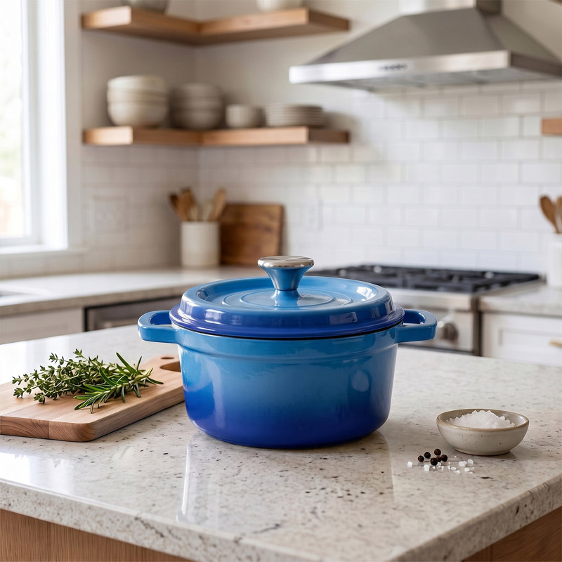 Living And Home 5L Cast Iron Stock Pot, 5 L, Blue