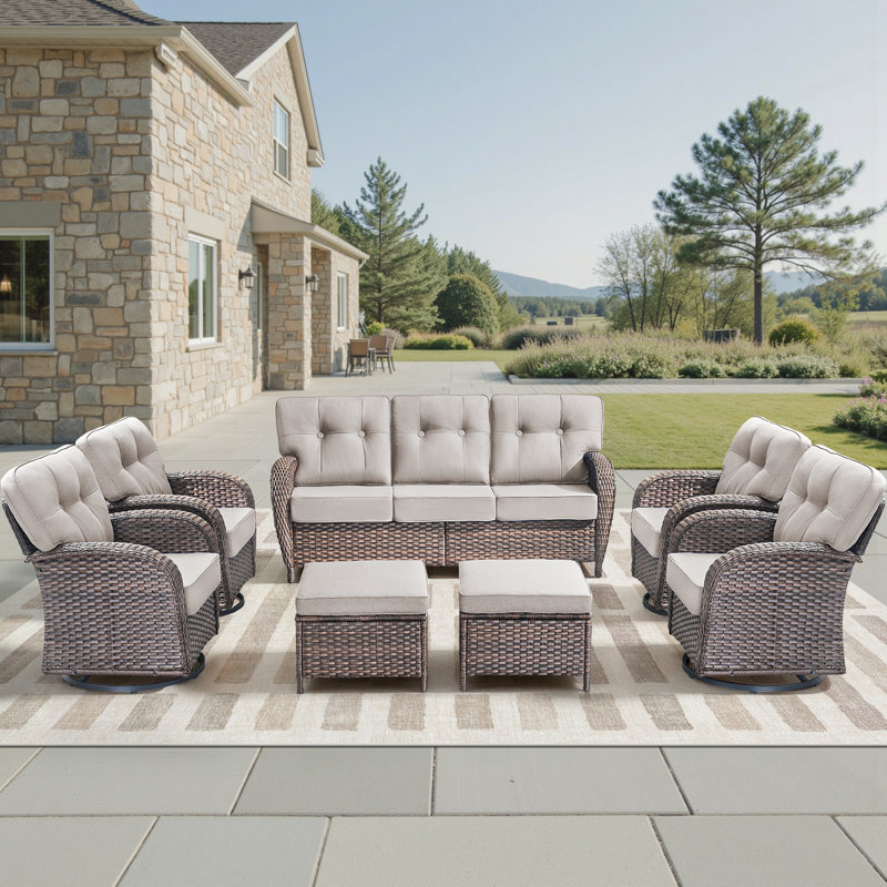 Ensemble de chaises de patio 7 pièces, ensemble de sièges d'extérieur toutes saisons avec chaises pivotantes et repose-pieds