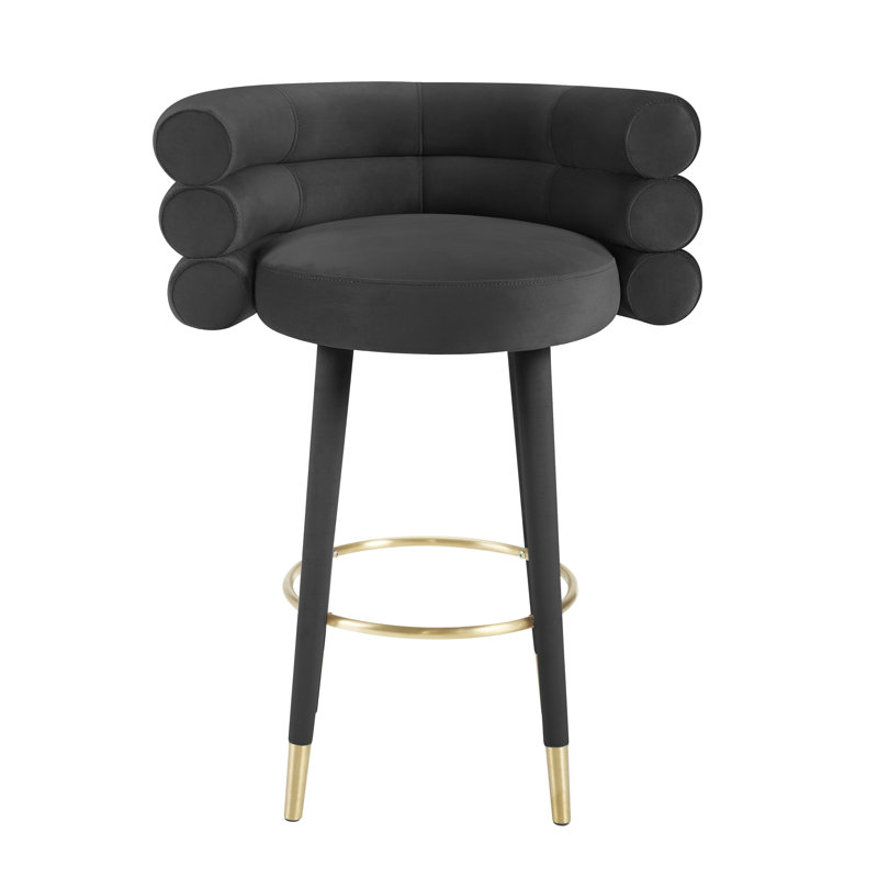 Hallatrow Upholstered Counter Stool, Bar Stool (30.3" Seat Height), Black Velvet