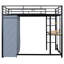 Lit mezzanine double en métal avec bureau, tablettes, prise électrique, lampe à DEL et garde-robe en noir. Économisez de l'espace dans votre maison. Construire. L 77,4 po x l 56,5 po x H 66,5 po. Matelas non inclus. Tablettes noires à assembler,-1992120418-1992120419